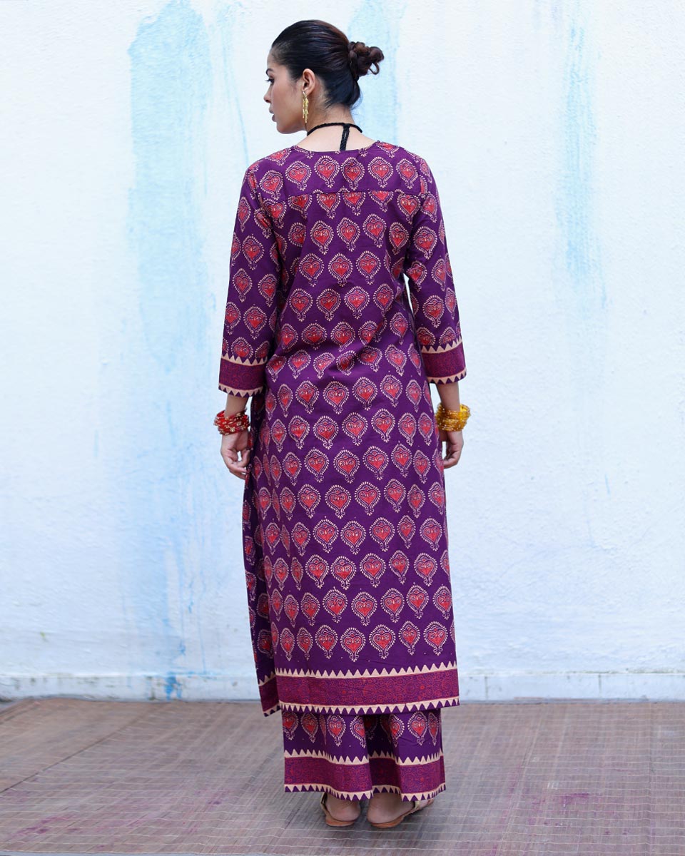 Jugni Purple Handblock Print Cotton Kurta Set - RSH