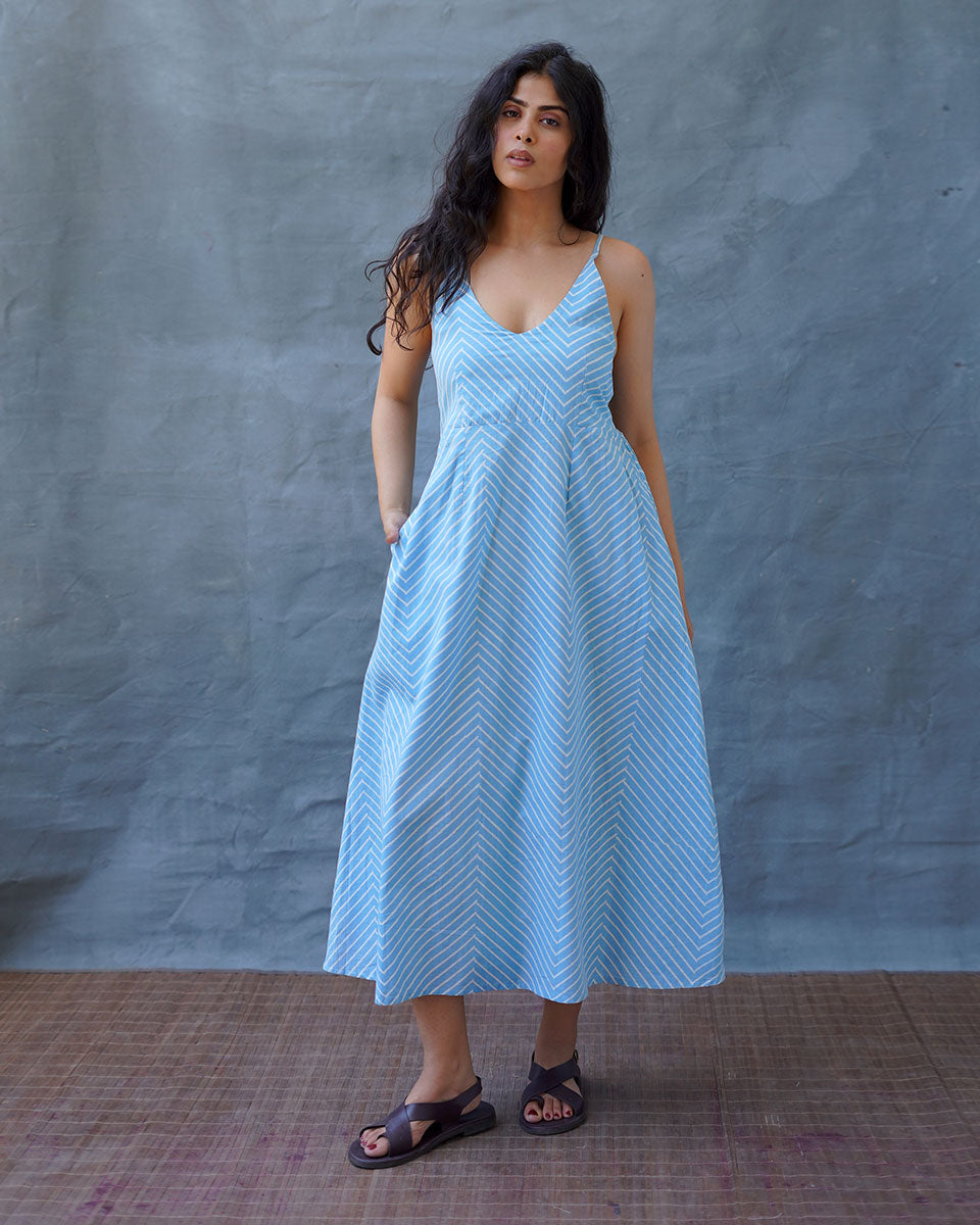 Gudiya Blue Hand Block Printed Dress-BAD