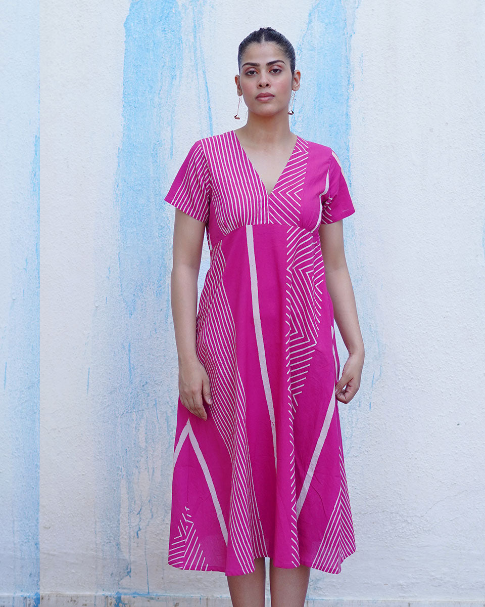 Bulbul Pink Handblock Print Cotton Dress - BFG