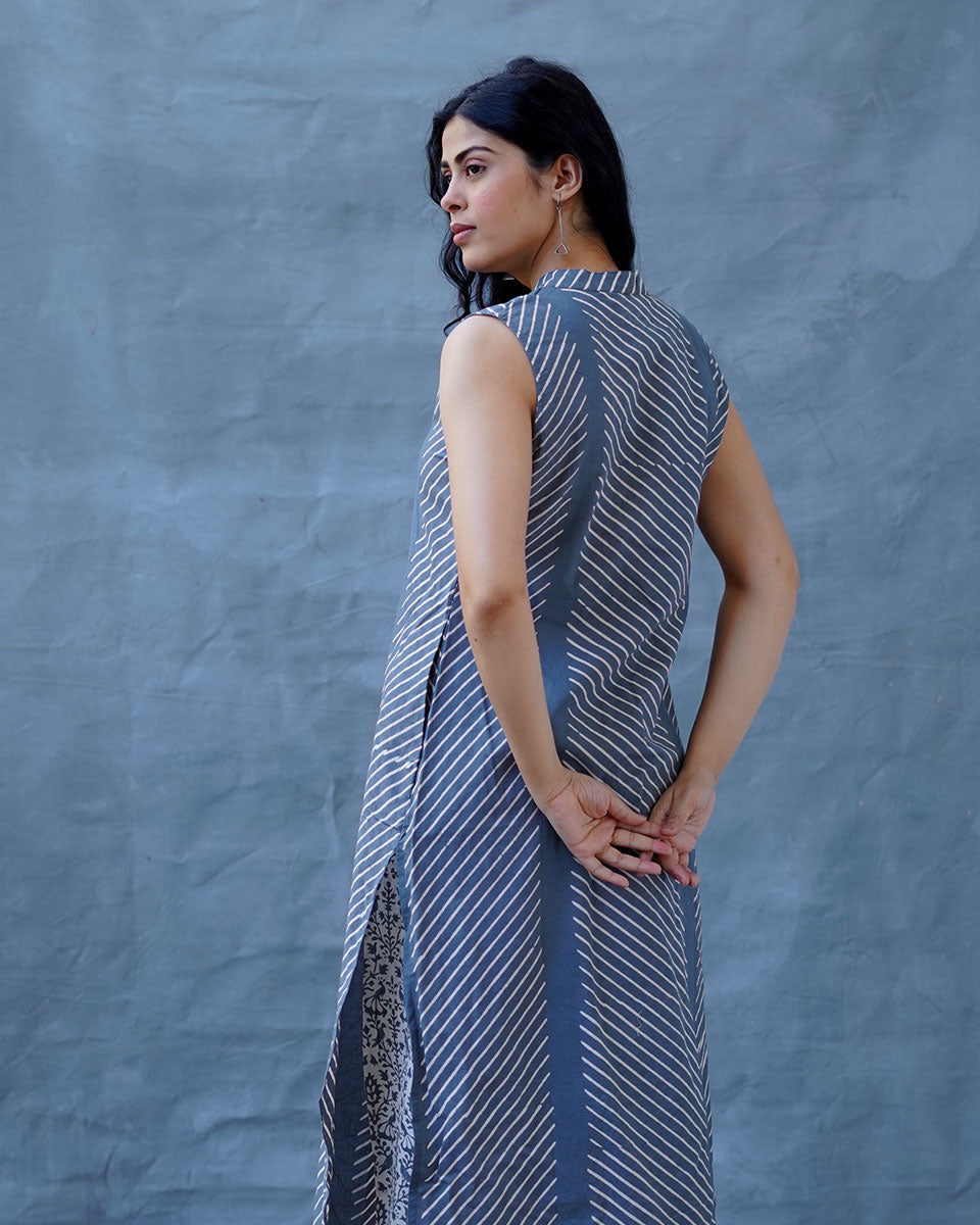 Cloud Kiss Grey Block Printed Kurti - BMS