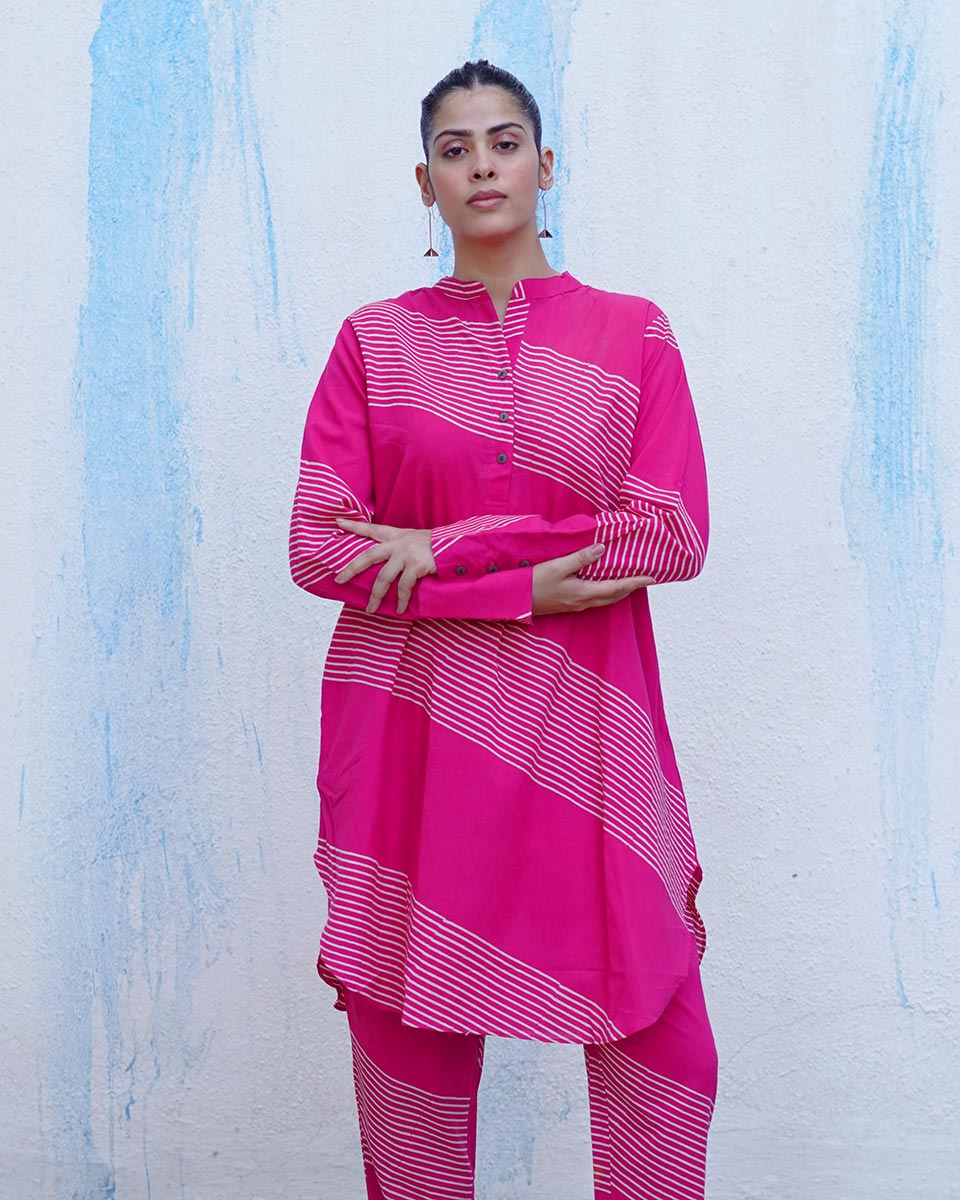 Masakali Pink Handblock Print Cotton Kurta Set - BFG