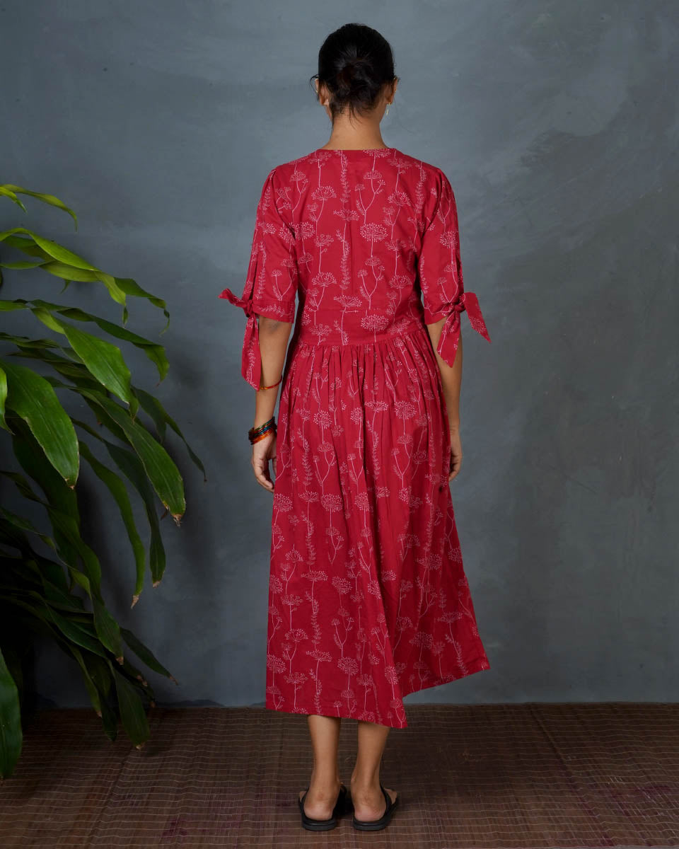Saanjhika Red Hand Block Printed Dress-MYA
