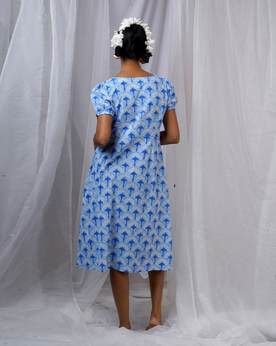 Ishani Blue Hand Block Printed Dress-BAD