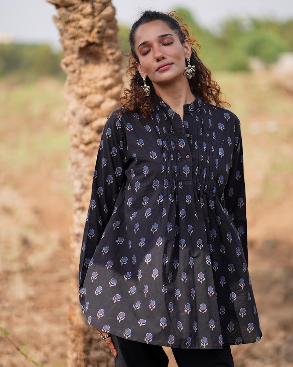 Falling Starlight Blockprinted Cotton Top-WWB