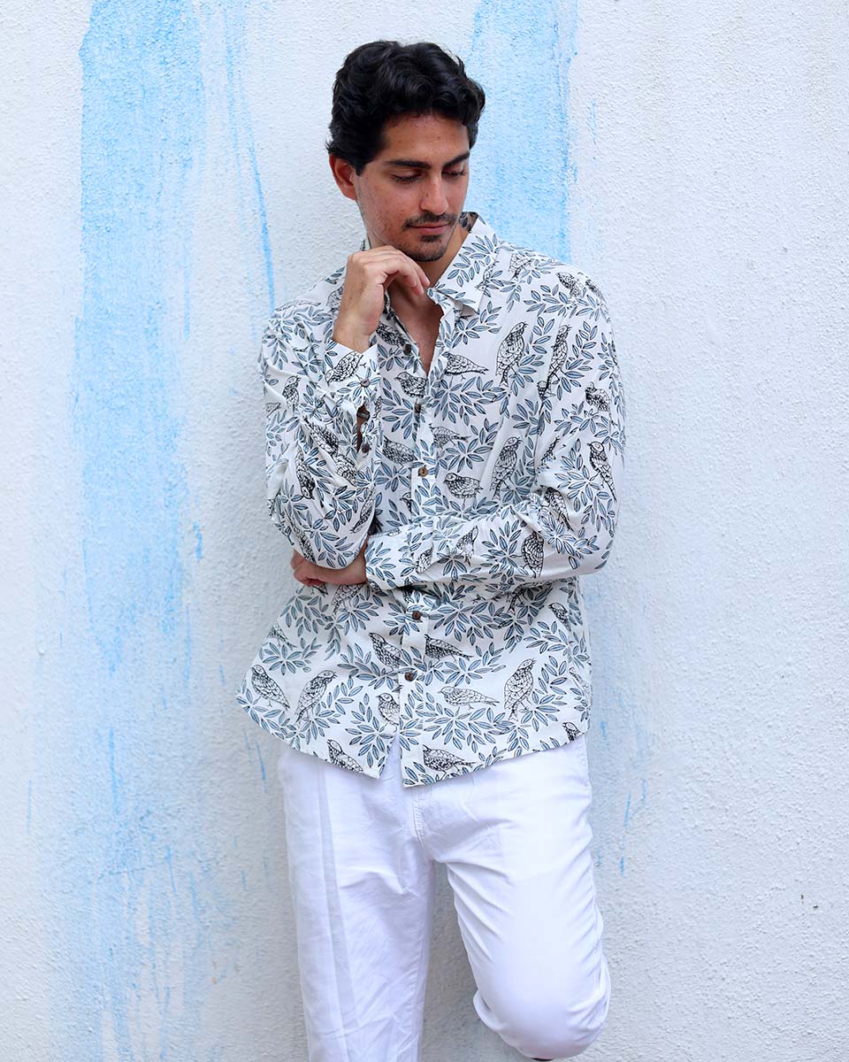 Sarmay White Hand Block Print Cotton Shirt - TOF