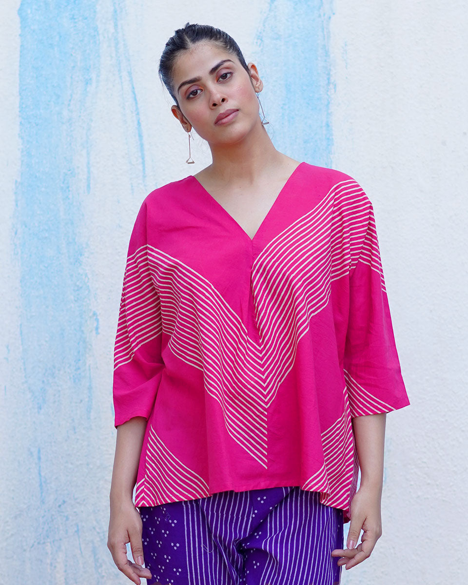 Fiza Pink Handblock Print Cotton Top - BFG