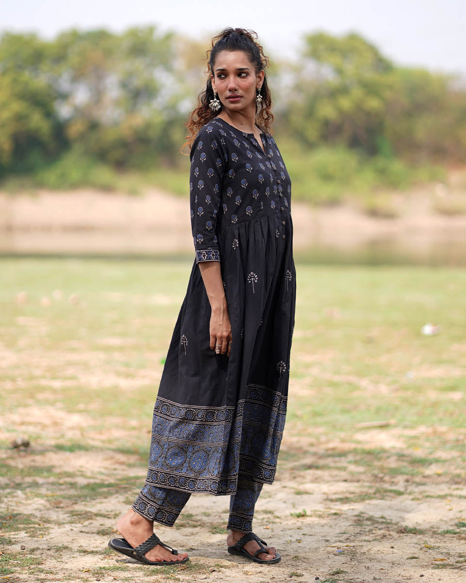 Midnight Garden Blockprinted Cotton Kurta Set-WWB