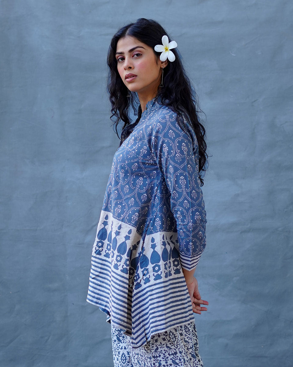 Ashen Shore Grey Block Printed Top - BMS