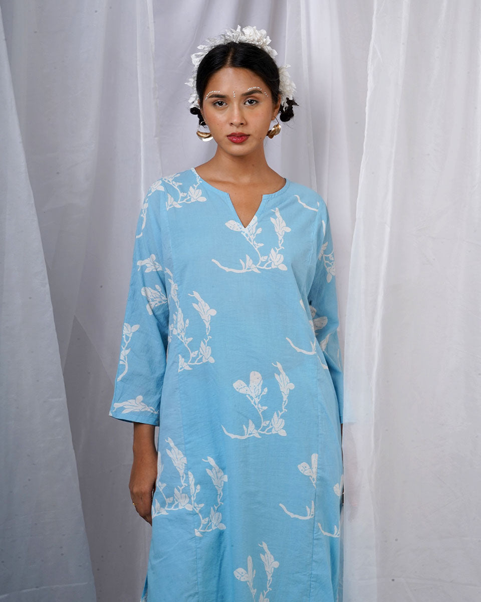 Tia Blue Hand Block Printed Kurta Set-BAD