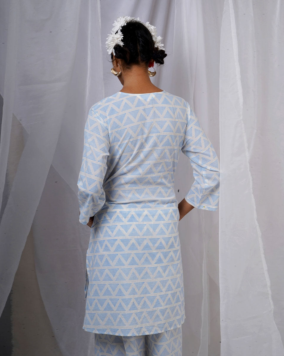 Chaaya Light Blue Hand Block Printed Kurti-BAD