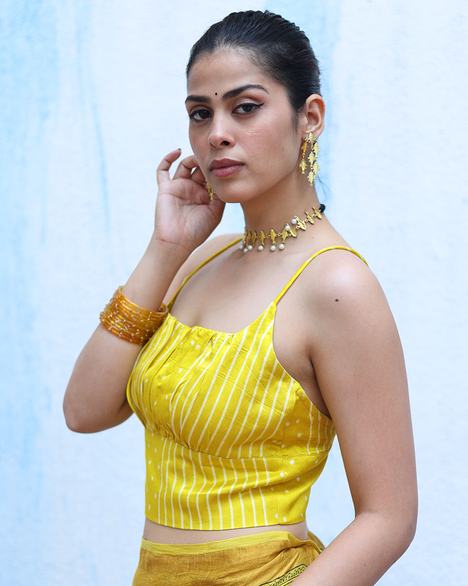 Noor Yellow Handblock Print Mashru Silk Top - RSH