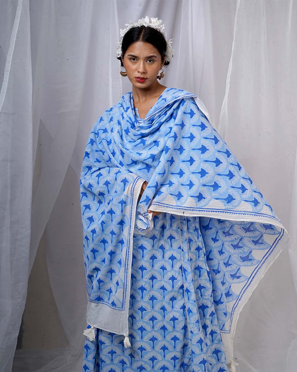 Amaaya Blue Hand Block Printed Dupatta-BAD