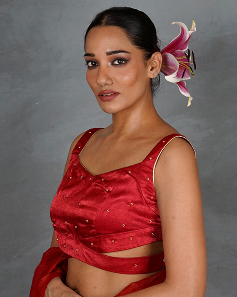 Hold Glow Red Mashru Silk Blouse - TARA