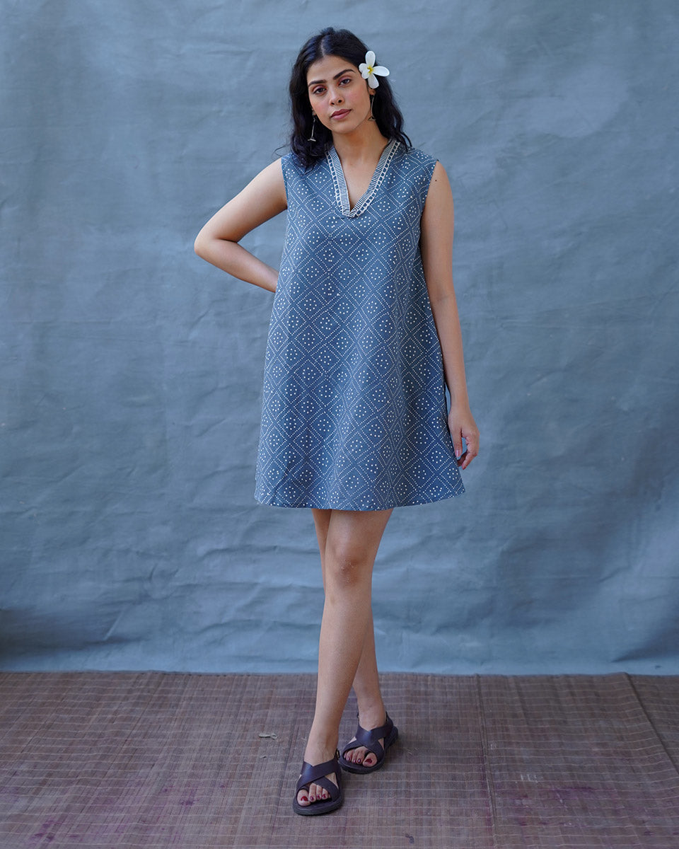 Rainlight Grey Block Printed Dress - BMS