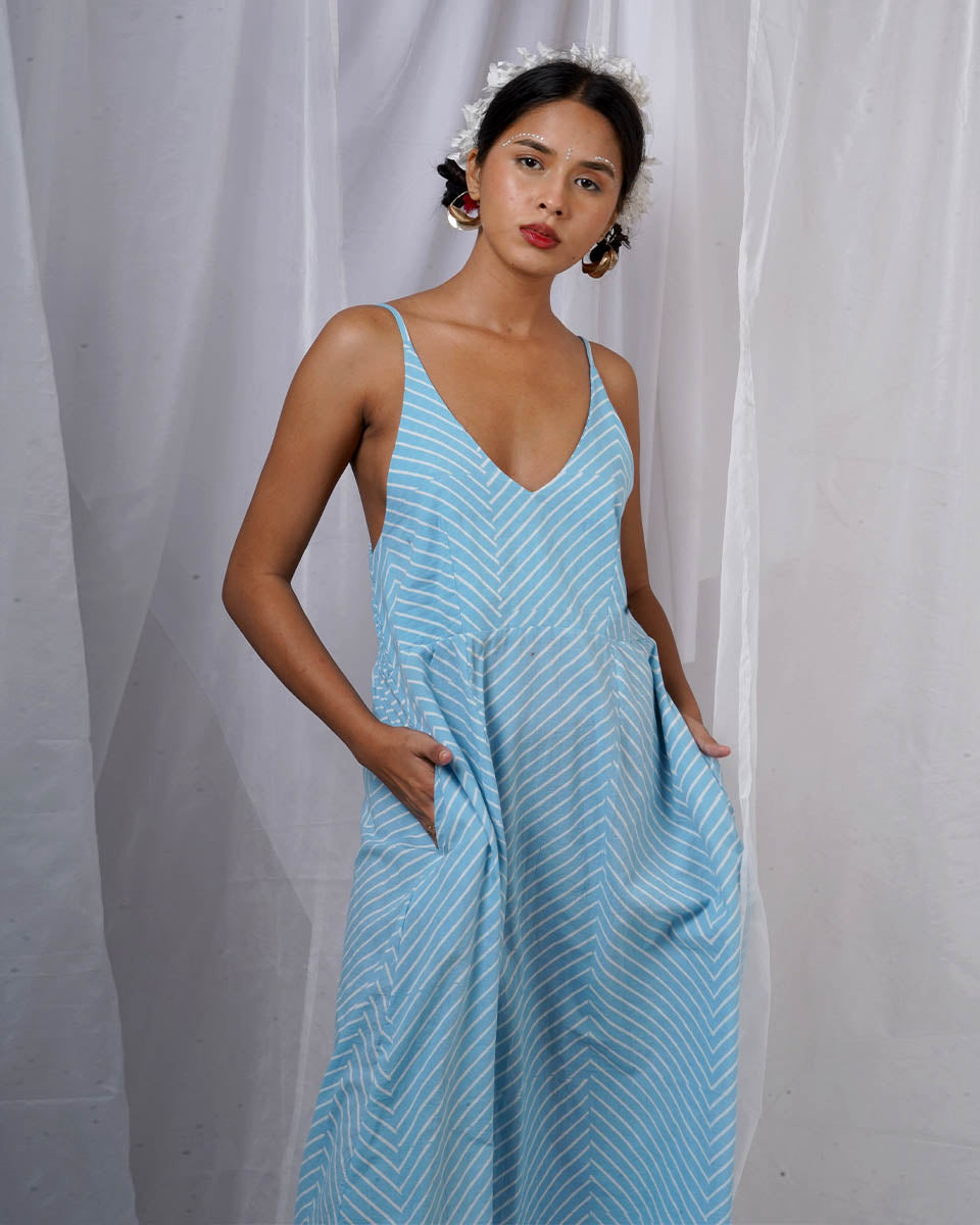 Gudiya Blue Hand Block Printed Dress-BAD