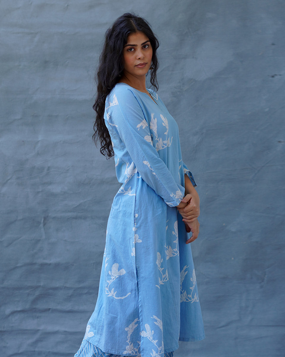 Tia Blue Hand Block Printed Kurta Set-BAD