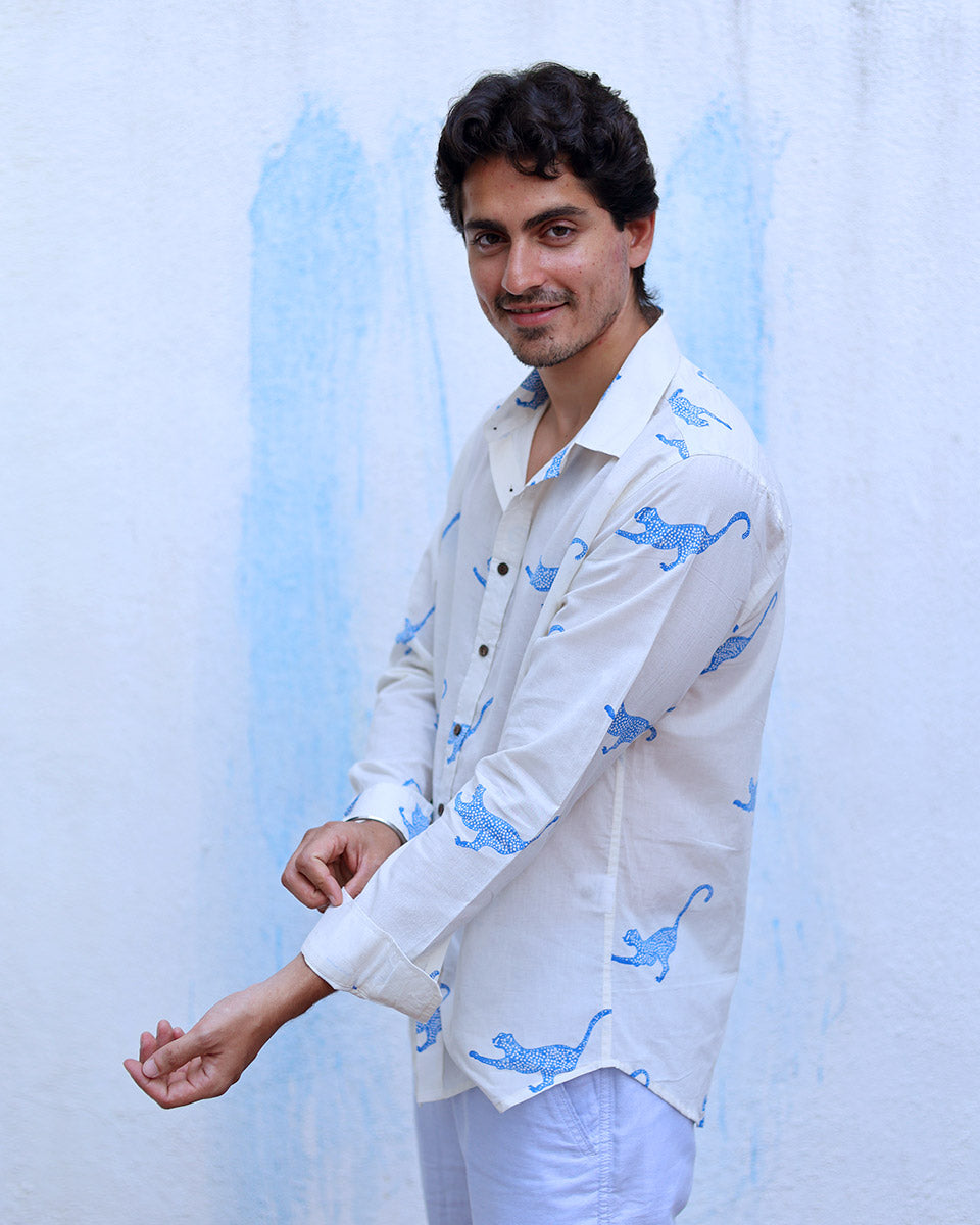 Mannat White Hand Block Print Cotton Shirt -TOF