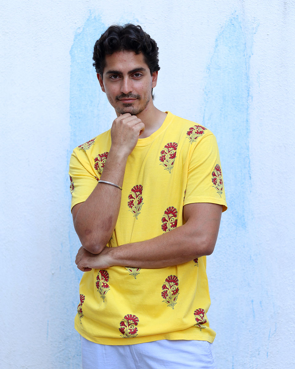 Fitoor Yellow Hand Block Print Cotton T- Shirt -TOF