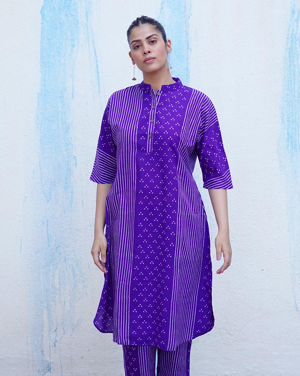 Maina Purple Handblock Print Cotton Kurta Set - BFG