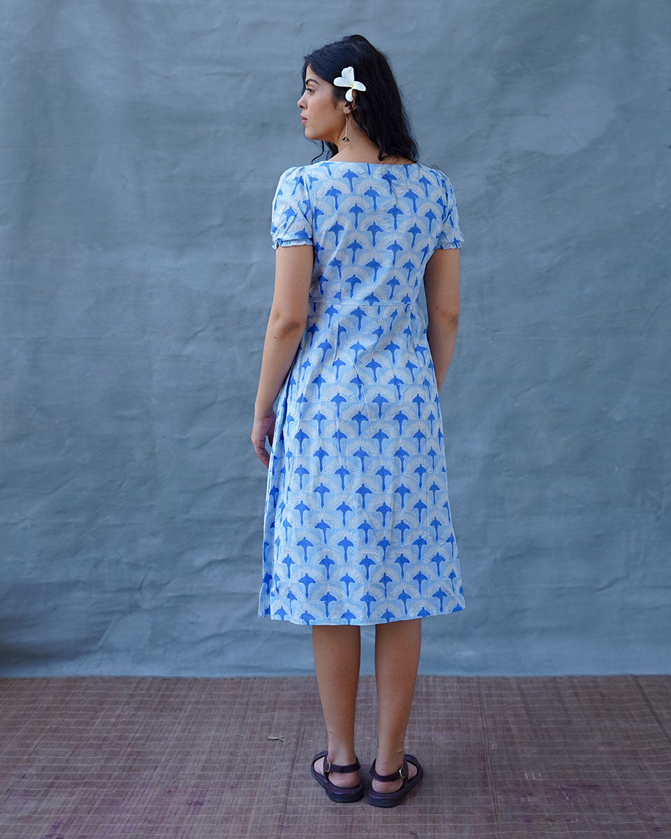 Ishani Blue Hand Block Printed Dress-BAD