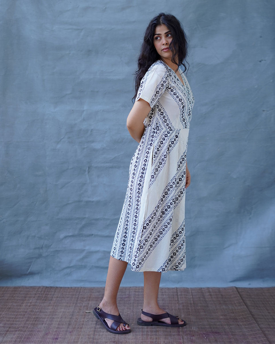 Rain Hush Grey Block Printed Dress - BMS