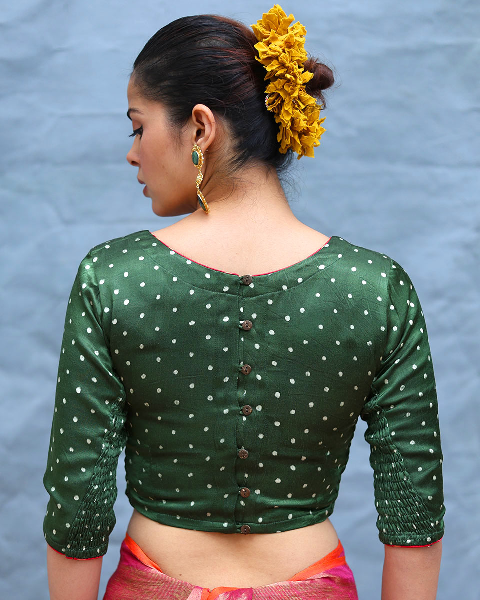 Manasvi Green Handblock Print Mashru Silk Blouse - RSH