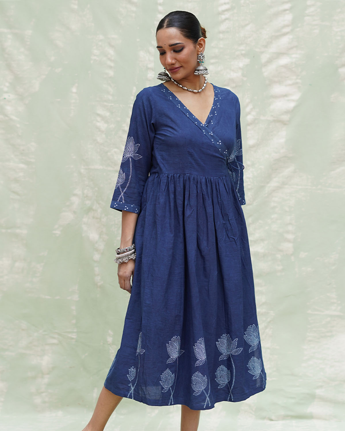 Aslekhi Blue Handblock Print Cotton Dress - INDI