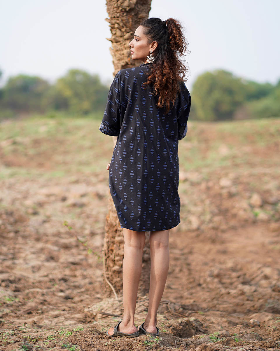 Swaying Silence Blockprinted Cotton Dress-WWB