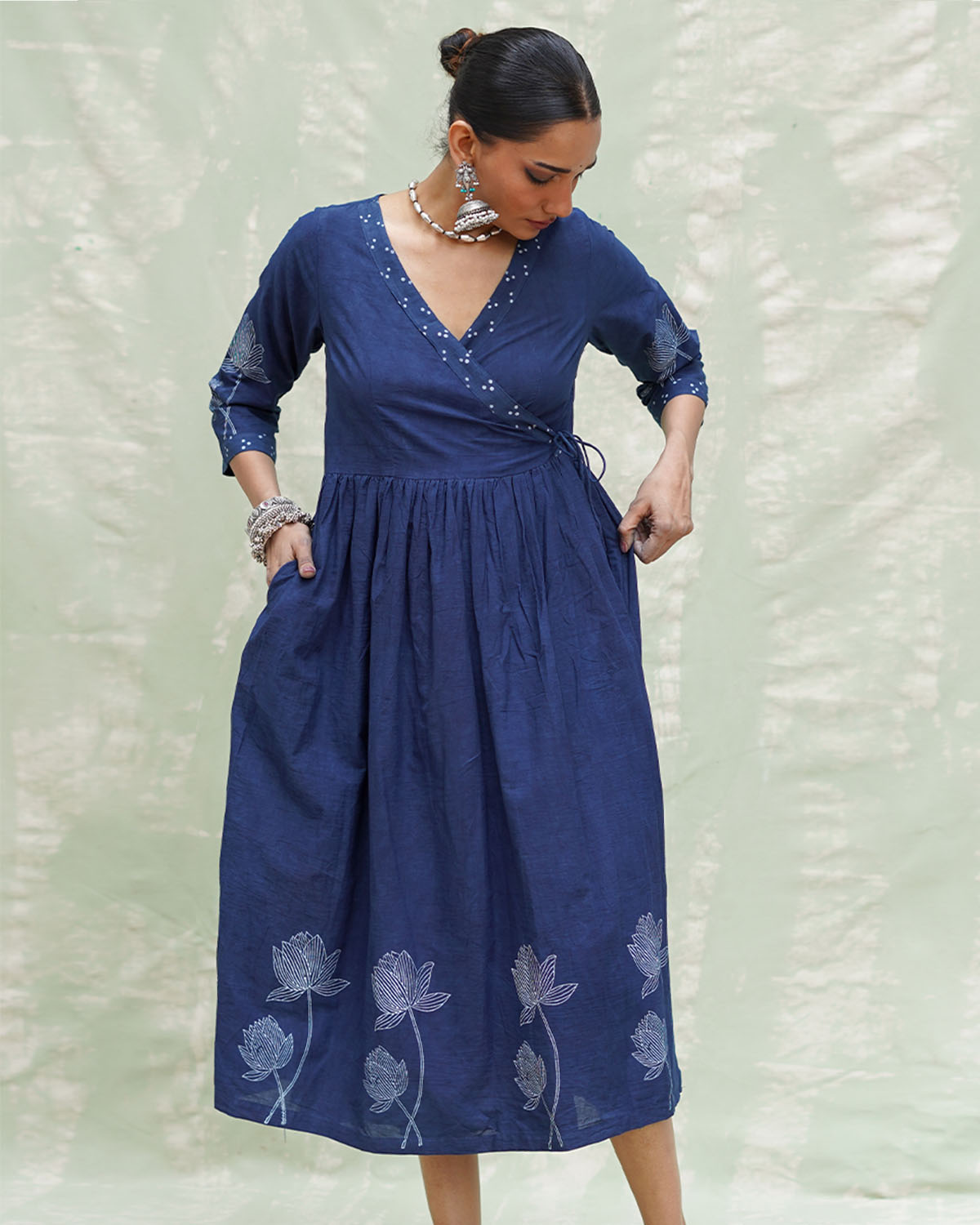 Aslekhi Blue Handblock Print Cotton Dress - INDI