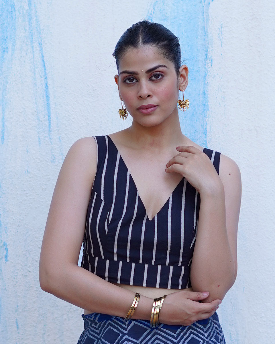Cool Breeze Black Hand Block Printed Cotton Blouse - UMT