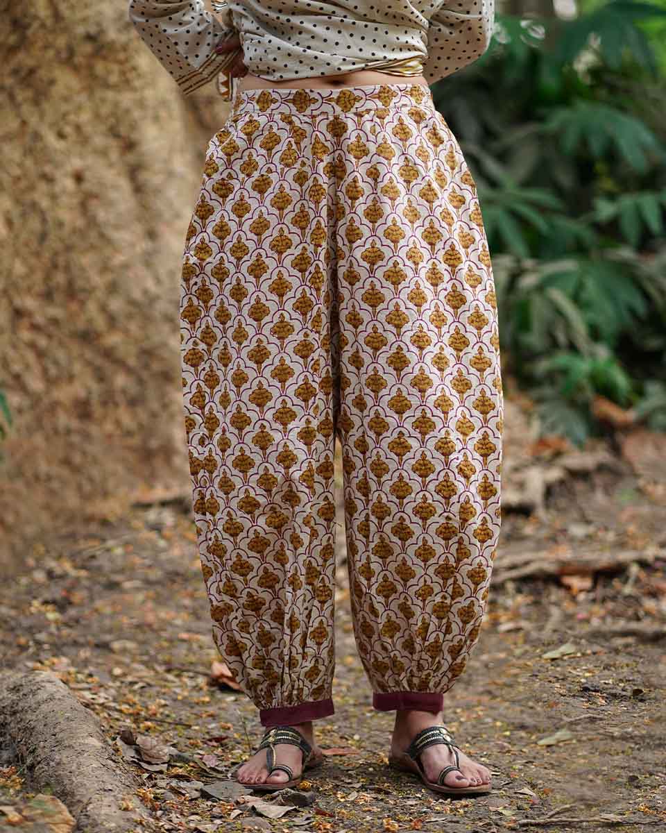 Malika Ivory Block Printed Cotton Pant - WW