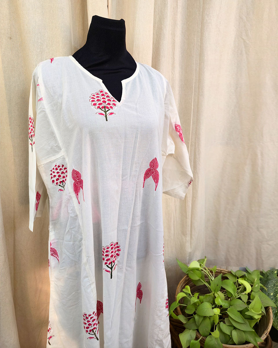 Suhana White Handblock printed kurta - Love Despite