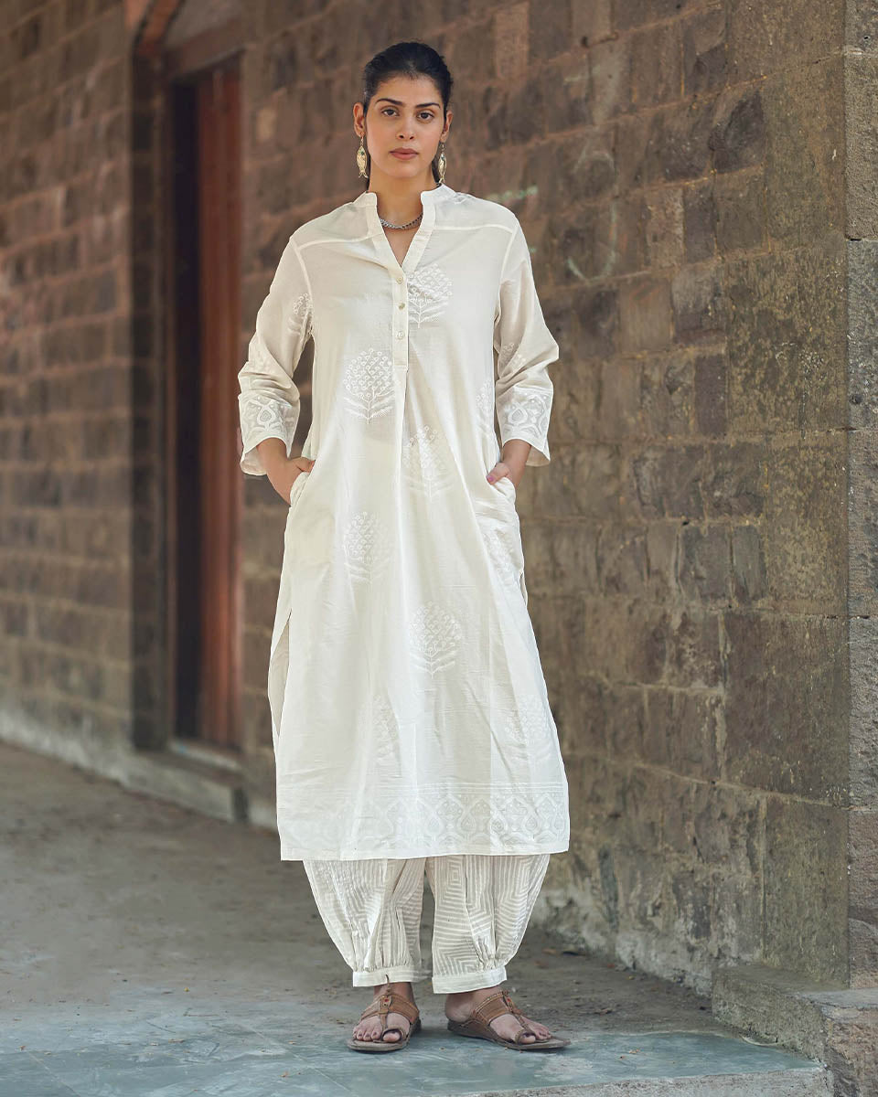 Chapel Veil Ivory Block Printed Kurti - SFD