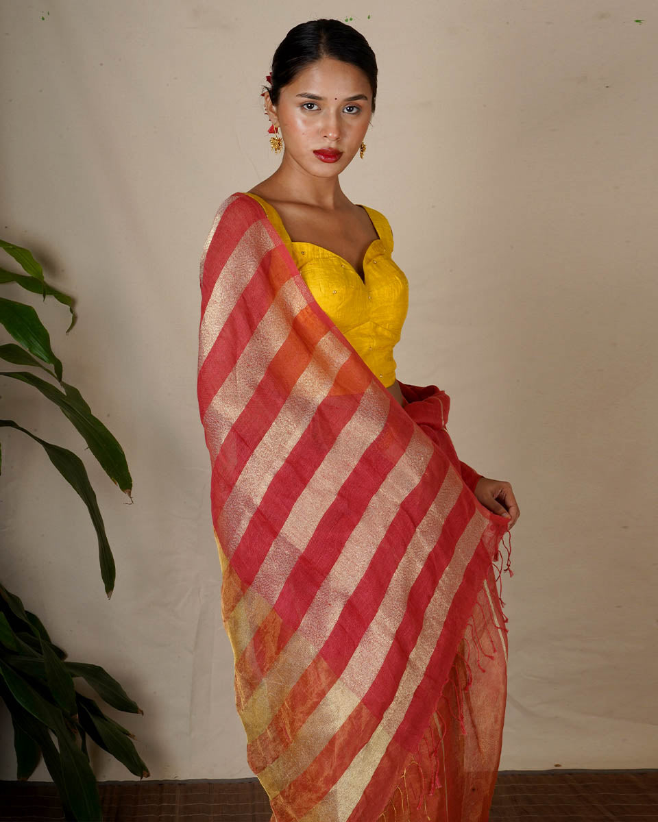 Rashmi Handwoven Linen Zari Blouse - Eknoor