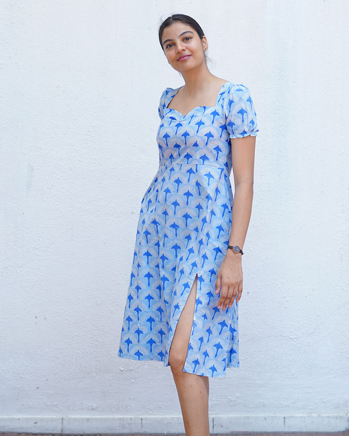 Ishani Blue Hand Block Printed Dress-BAD