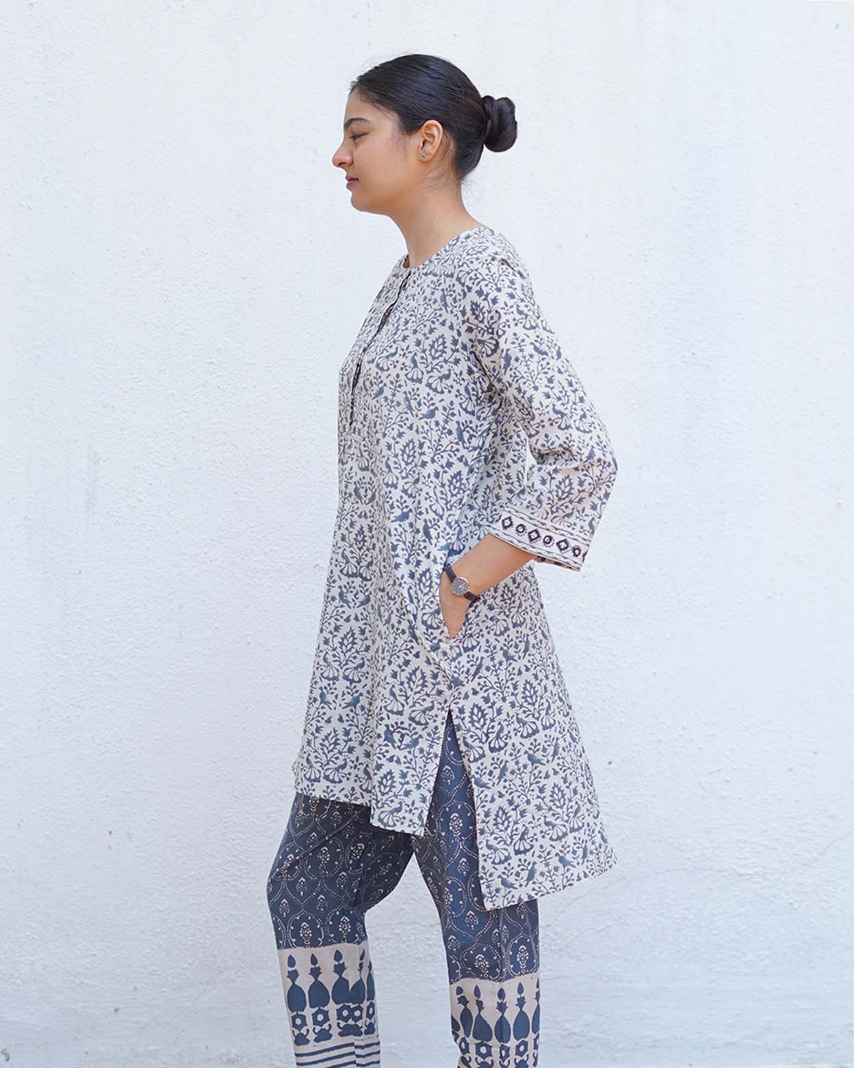 Mist Over Hill Grey Block Printed Top - BMS