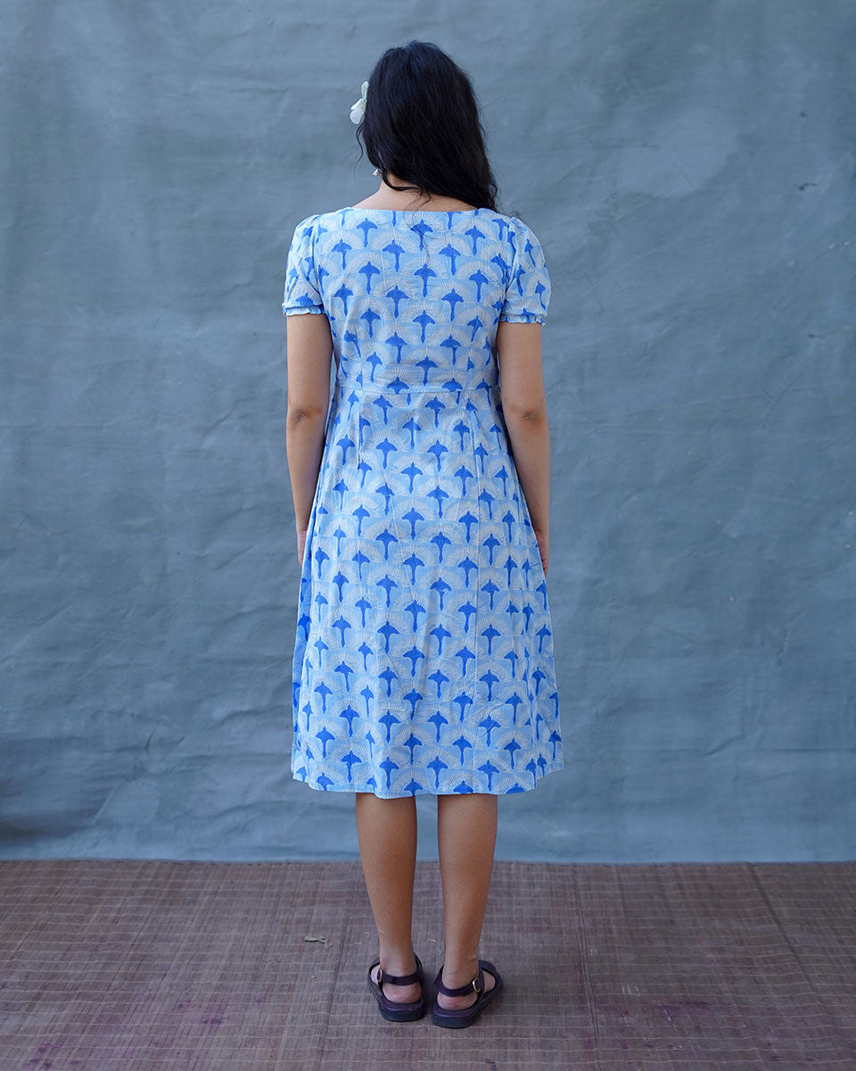 Ishani Blue Hand Block Printed Dress-BAD