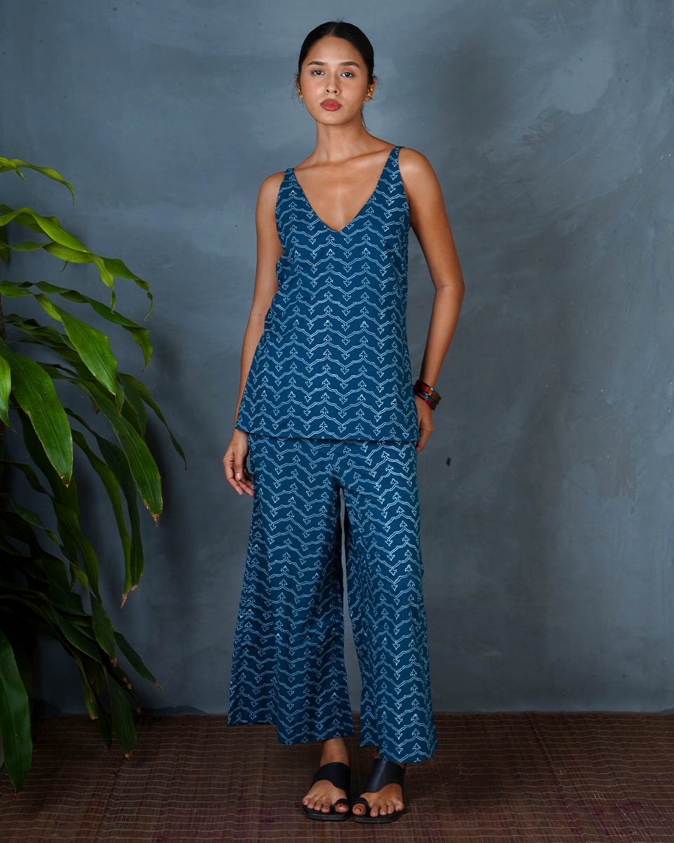 Bindu Teal Green Hand Block Printed Top-MYA