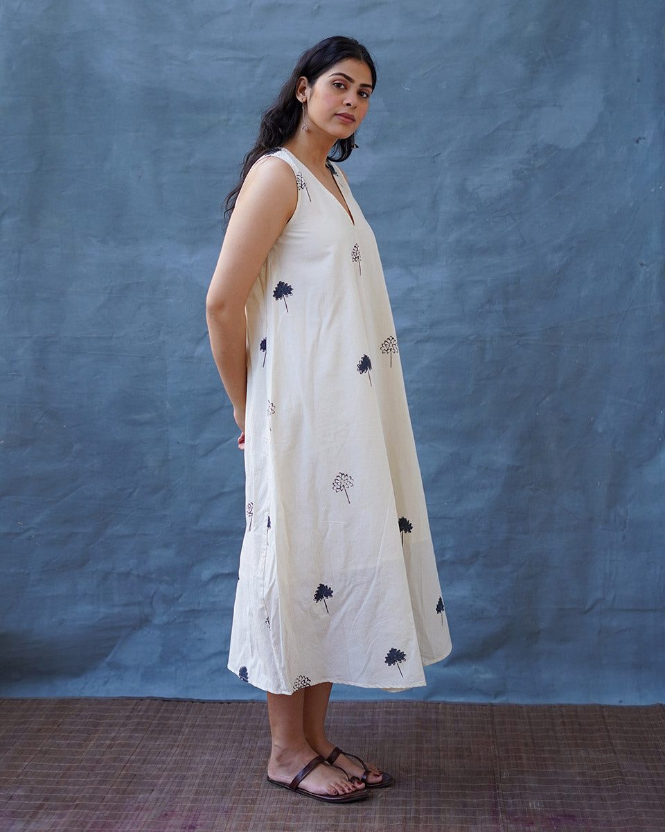 Cloudnight Ivory Block Printed Dress - BMS