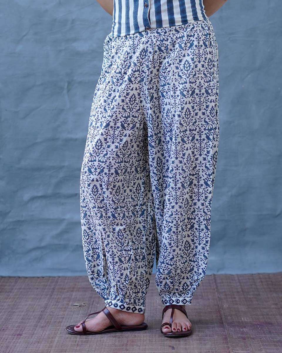 Chalk Mist Ivory Block Printed Pants - BMS