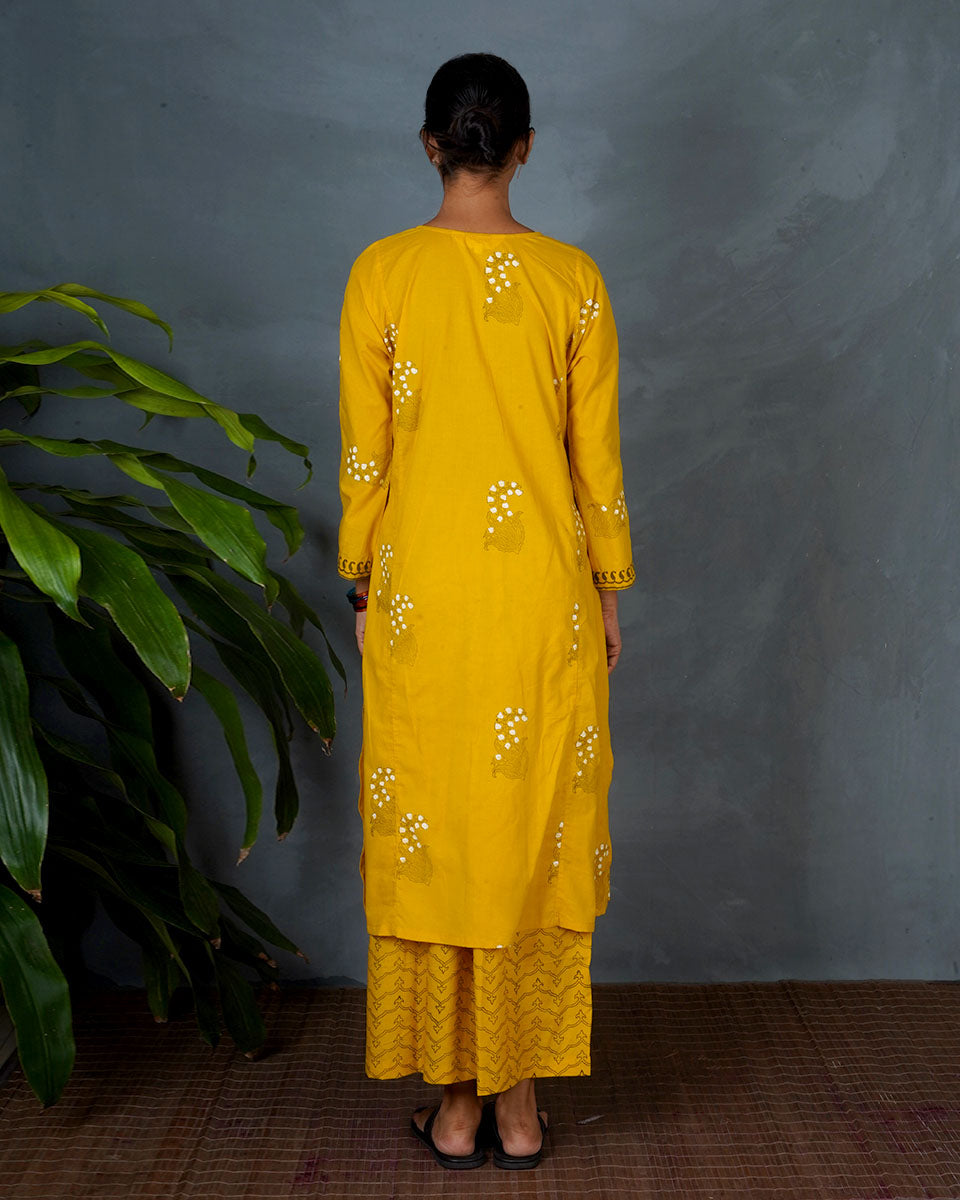 Kyra Yellow Hand Block Printed Kurta -MYA