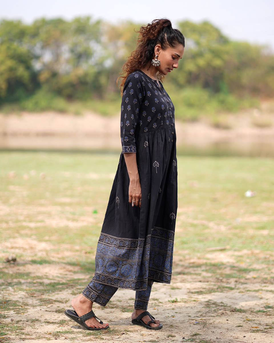 Midnight Garden Blockprinted Cotton Kurta Set-WWB