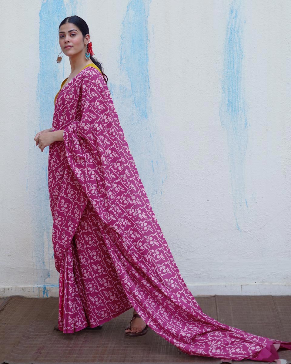 Gudiya Pink Handblock Print Cotton Saree - BFG