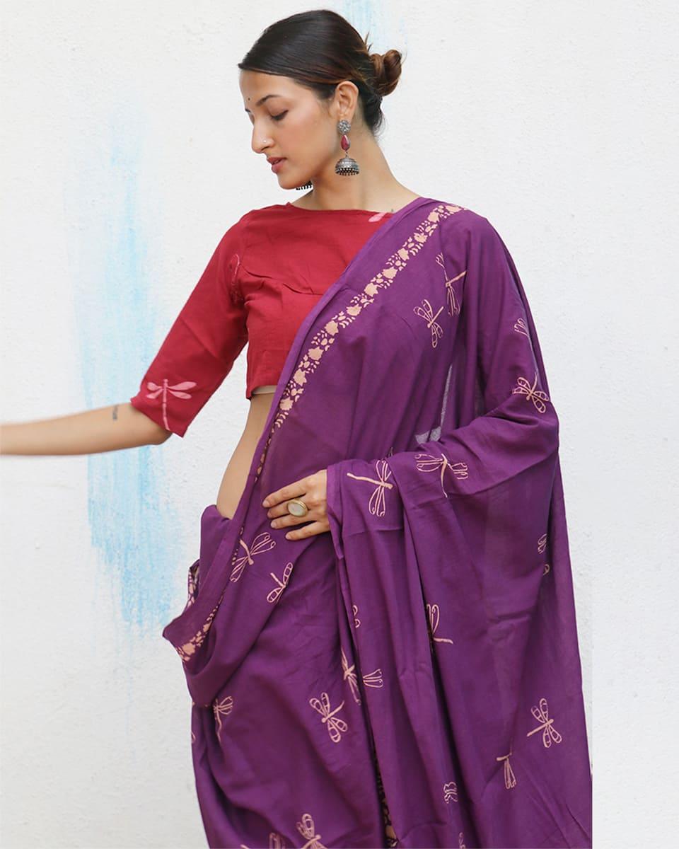Shallot Handblockprinted Cotton Saree - Fmtm