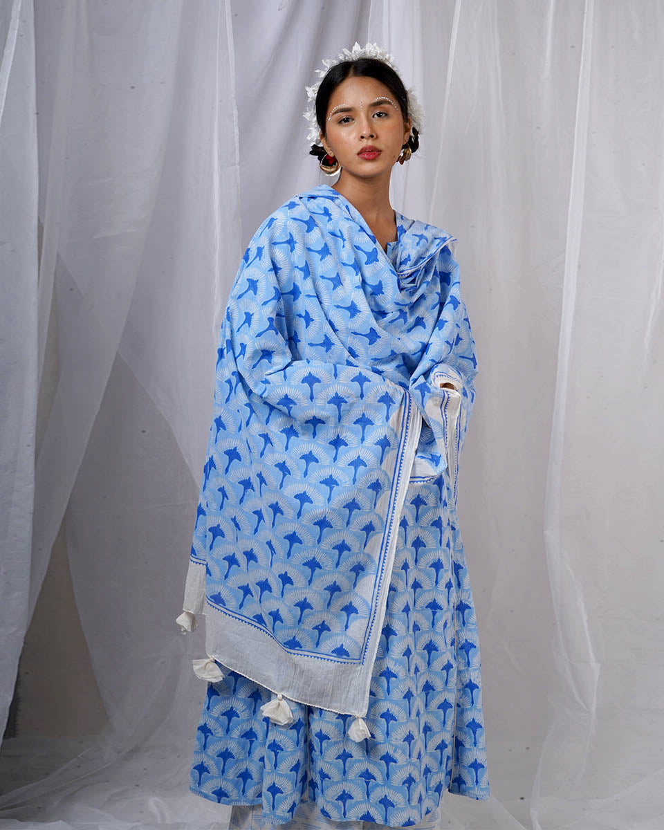 Amaaya Blue Hand Block Printed Dupatta-BAD