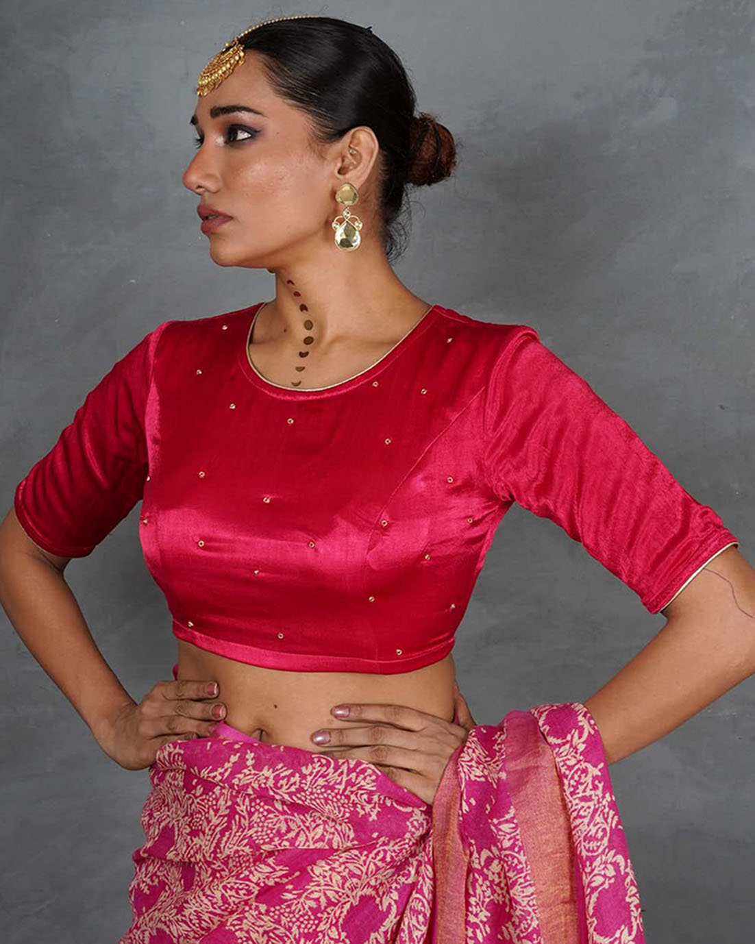 Aahana Magneta Pink Mashru Silk Blouse - TARA