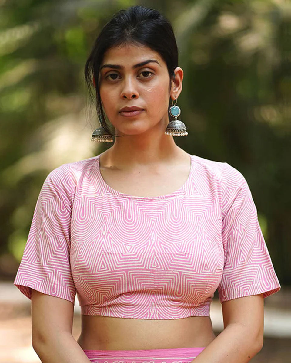 Gardenia’s Glow Blush Pink Handblock Printed Blouse - MMG