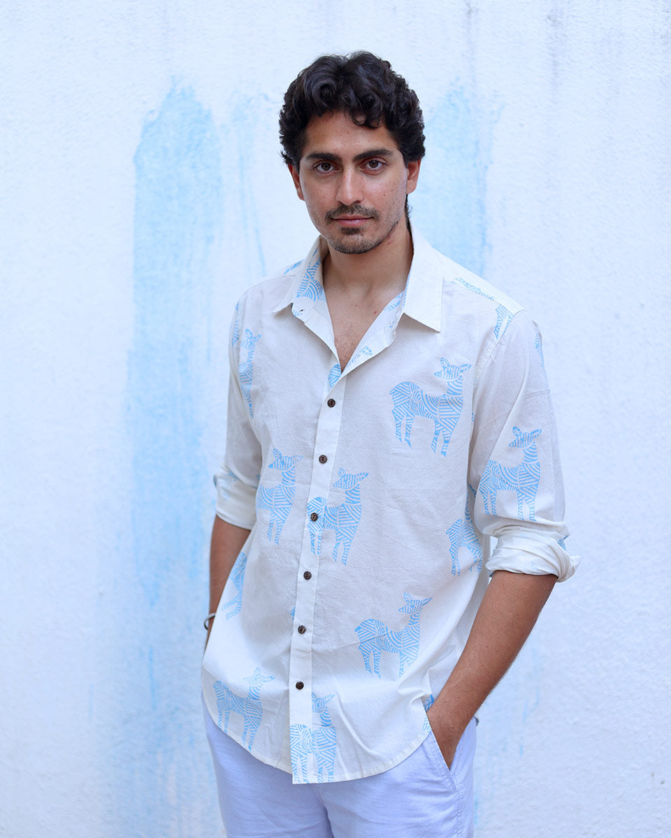 Parvaaz White Hand Block Print Cotton Shirt -TOF