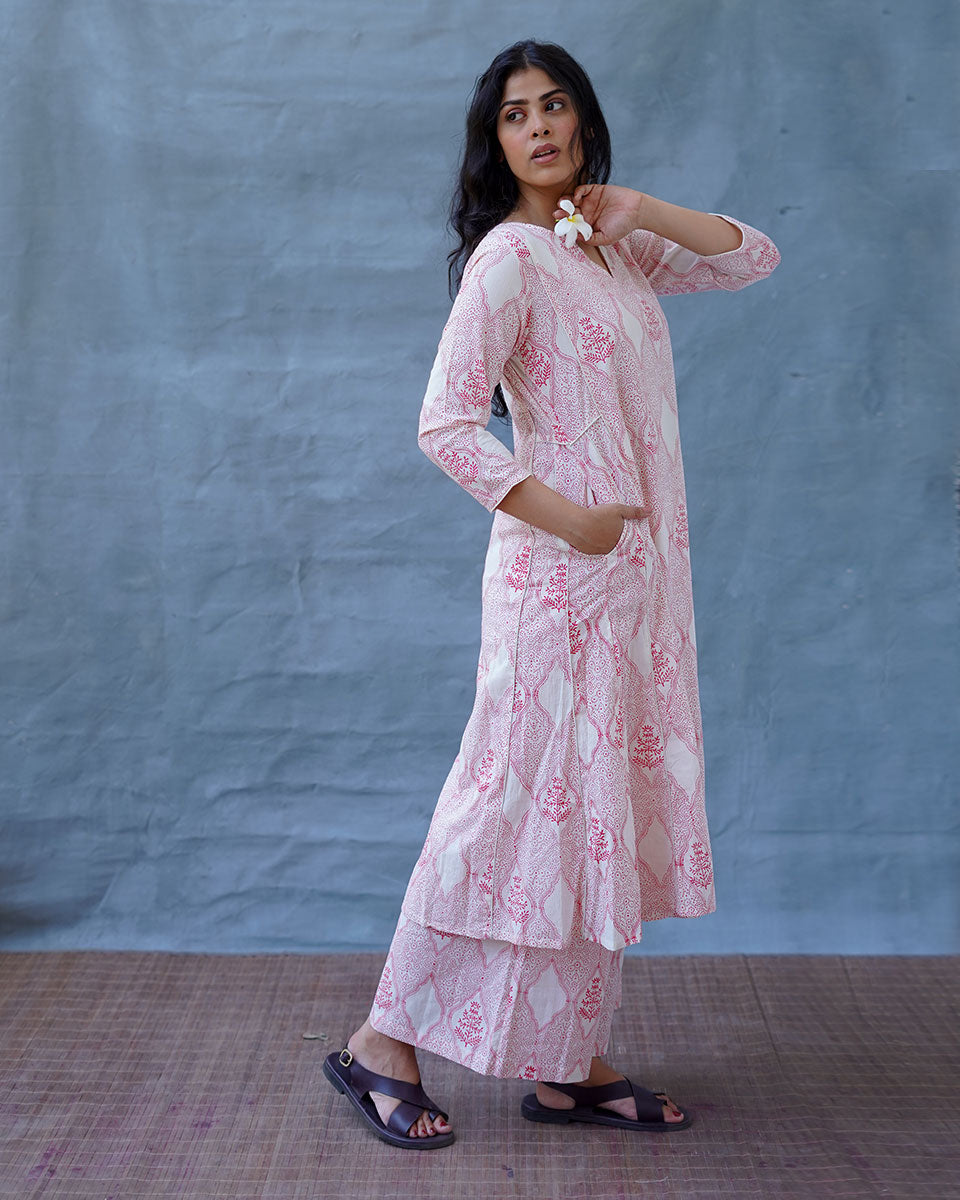 Sunflower’s Sheen Blush Pink Block printed Kurti - MMG