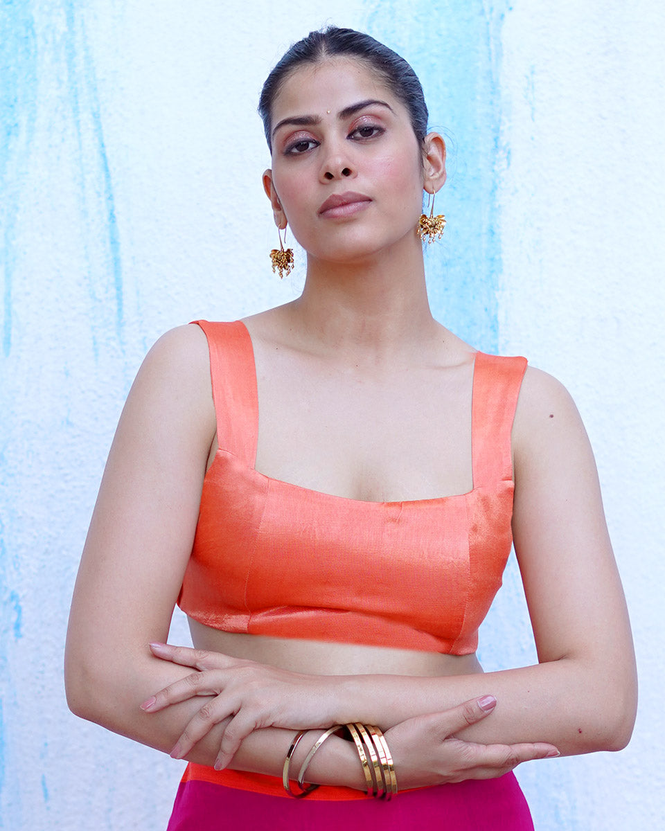 Chloris Orange Mashru Silk Blouse - NTC